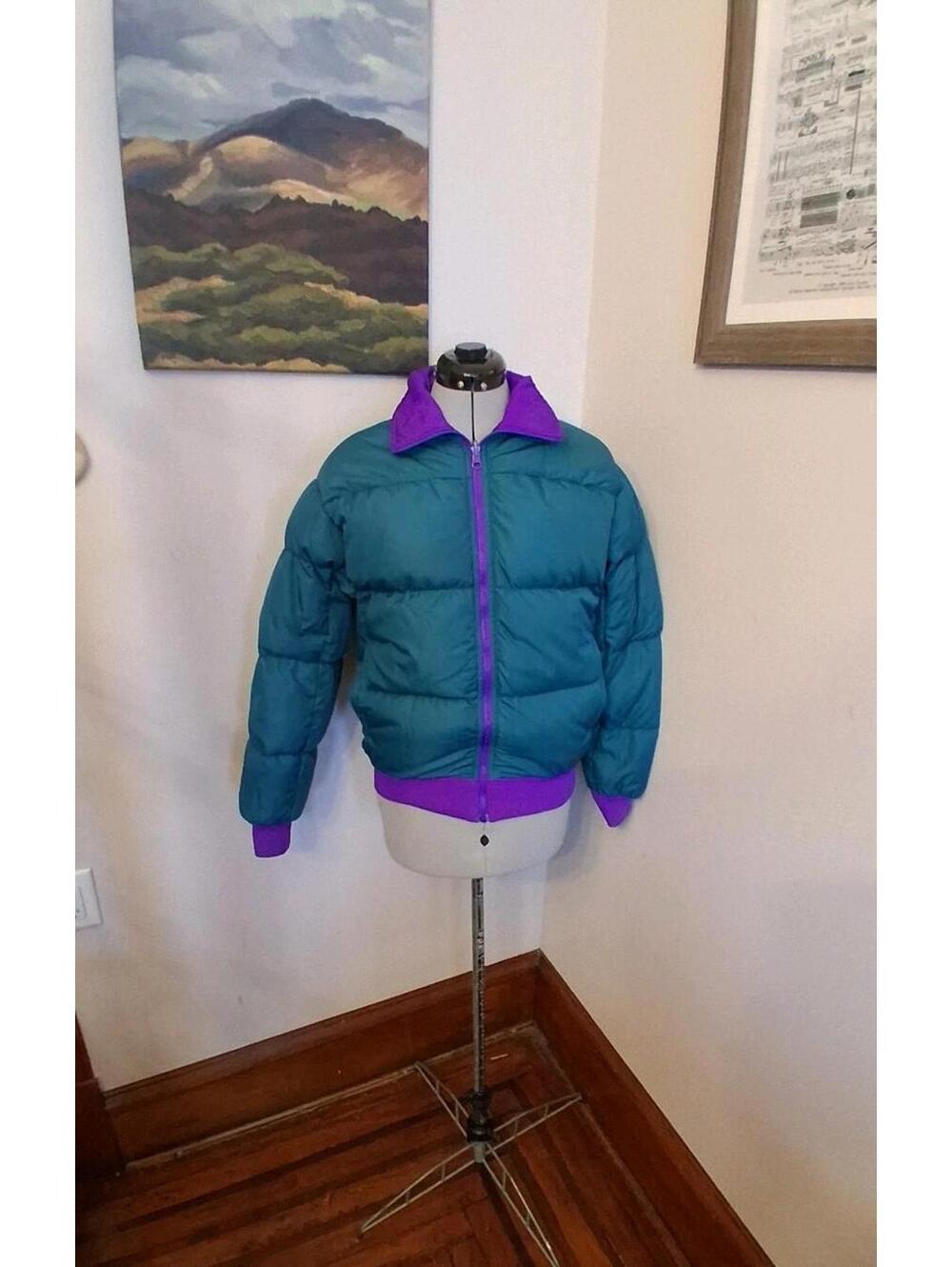 Columbia Womens S Purple & Teal Reversible Down Puffer Jacket Vintage Coat Large
